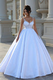 Sexy Floor-Length Straps Sleeveless V-Neck Beadings Ball Gown Wedding Dresses with Lace