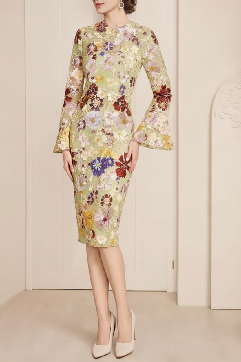 Sheath / Column Tea Length 3/4 Sleeve Mother of the Bride Dress with Lace