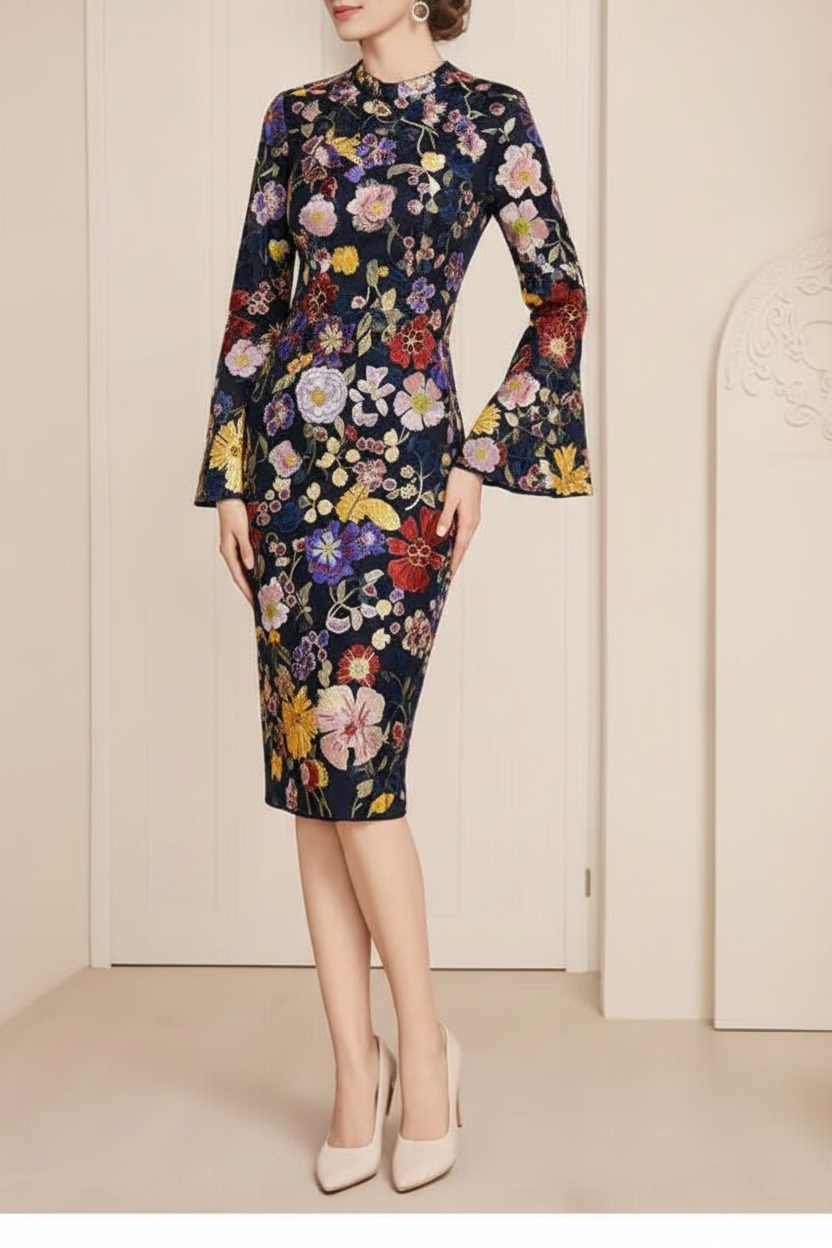 Sheath / Column Tea Length 3/4 Sleeve Mother of the Bride Dress with Lace