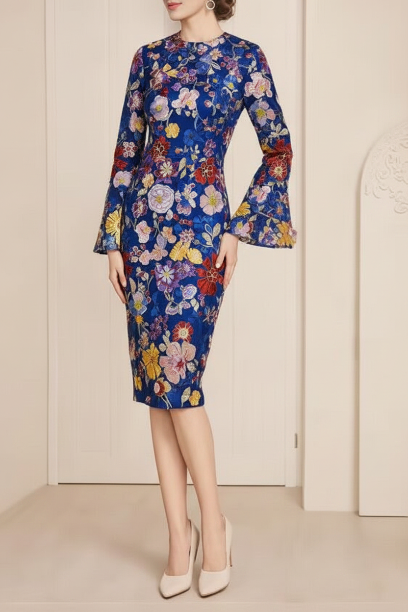 Sheath / Column Tea Length 3/4 Sleeve Mother of the Bride Dress with Lace