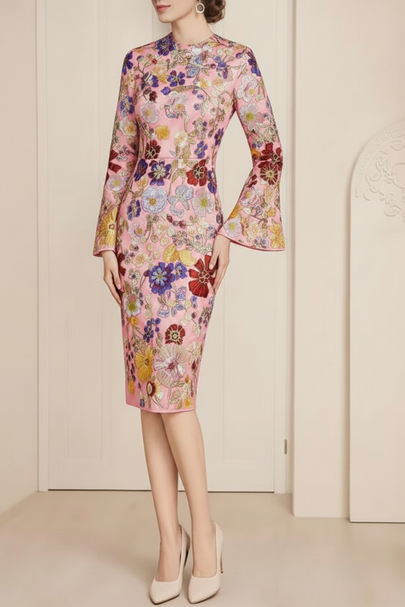 Sheath / Column Tea Length 3/4 Sleeve Mother of the Bride Dress with Lace