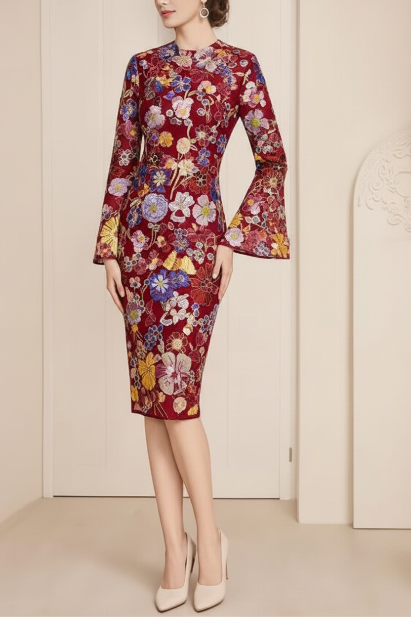Sheath / Column Tea Length 3/4 Sleeve Mother of the Bride Dress with Lace