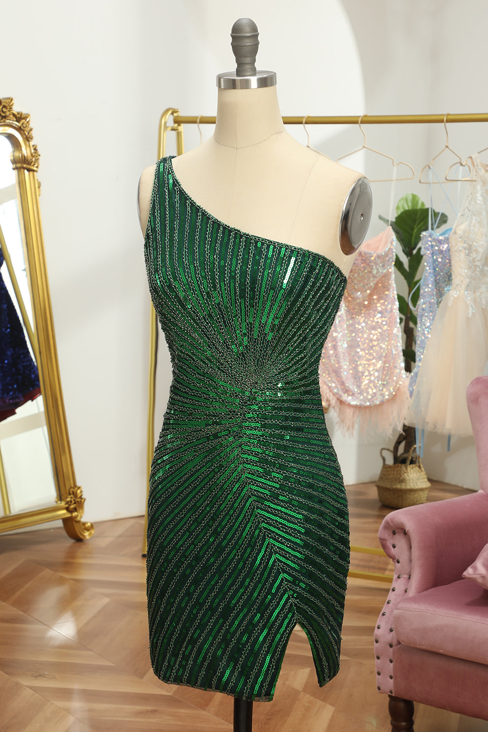 Sheath Orange One Shoulder Beaded Short Homecoming Dress