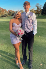 Sheath Sweetheart Light Purple Corset Homecoming Dress with Appliques