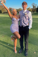 Sheath Sweetheart Light Purple Corset Homecoming Dress with Appliques