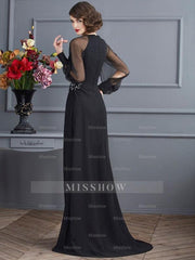 Black scoop beaded column prom dress