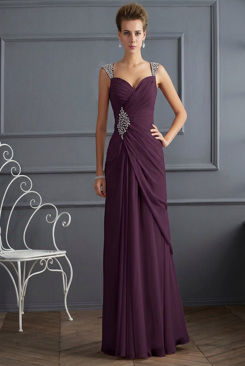 Grape sweetheart beaded column prom dress