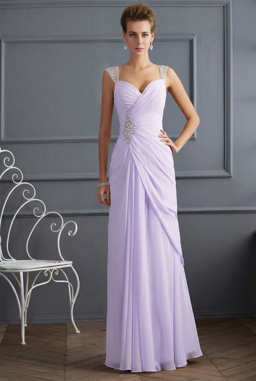 Lavender sweetheart beaded column prom dress