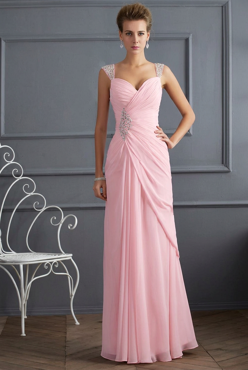 Candy pink sweetheart beaded column prom dress