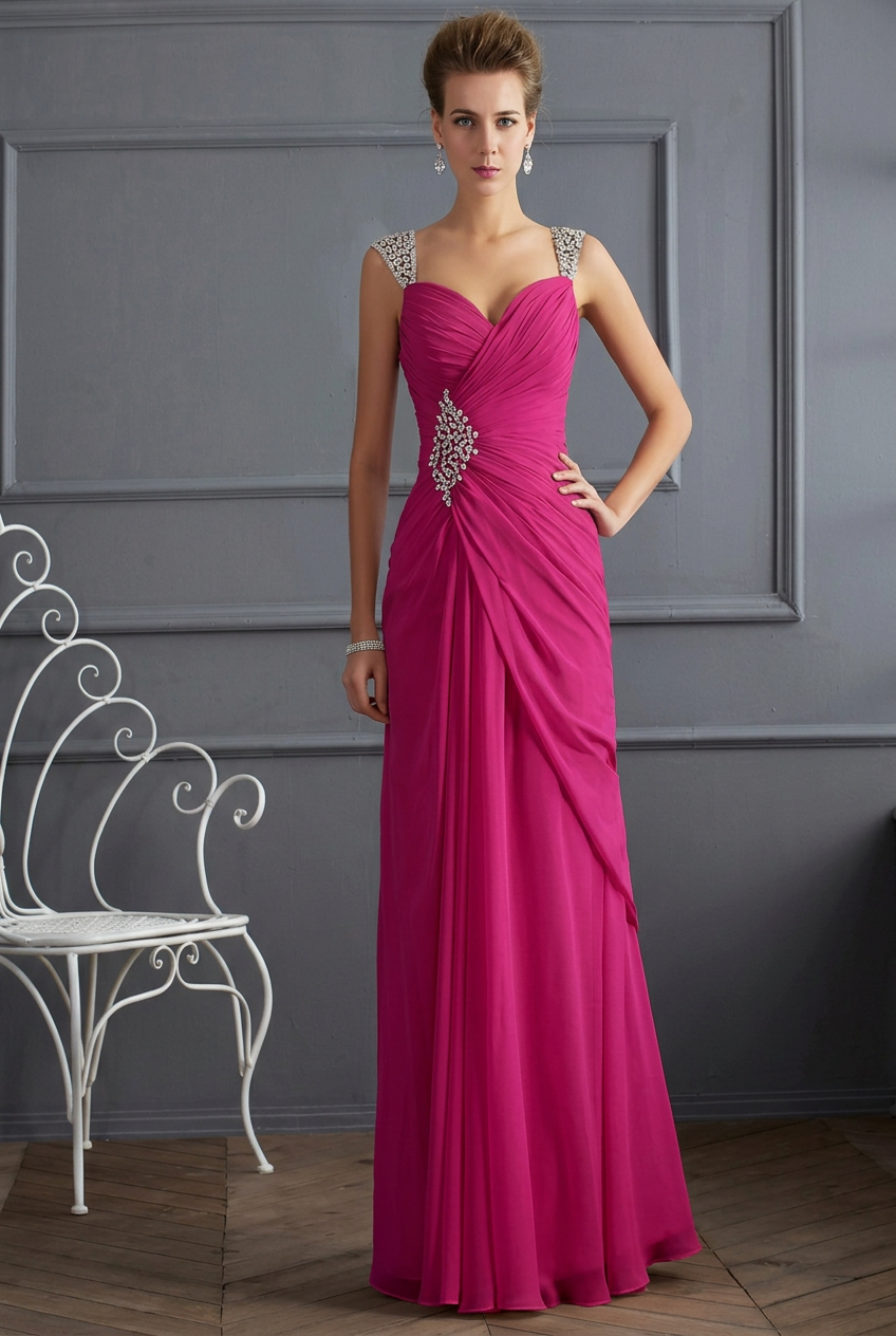 Fuchsia sweetheart beaded column prom dress