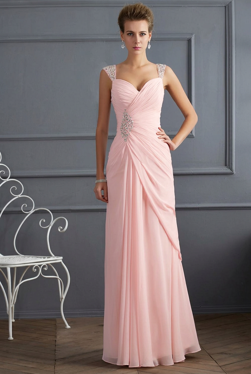 Blushing pink sweetheart beaded column prom dress