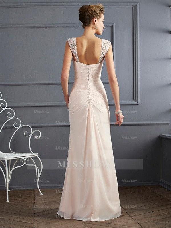 Ivory sweetheart beaded column prom dress