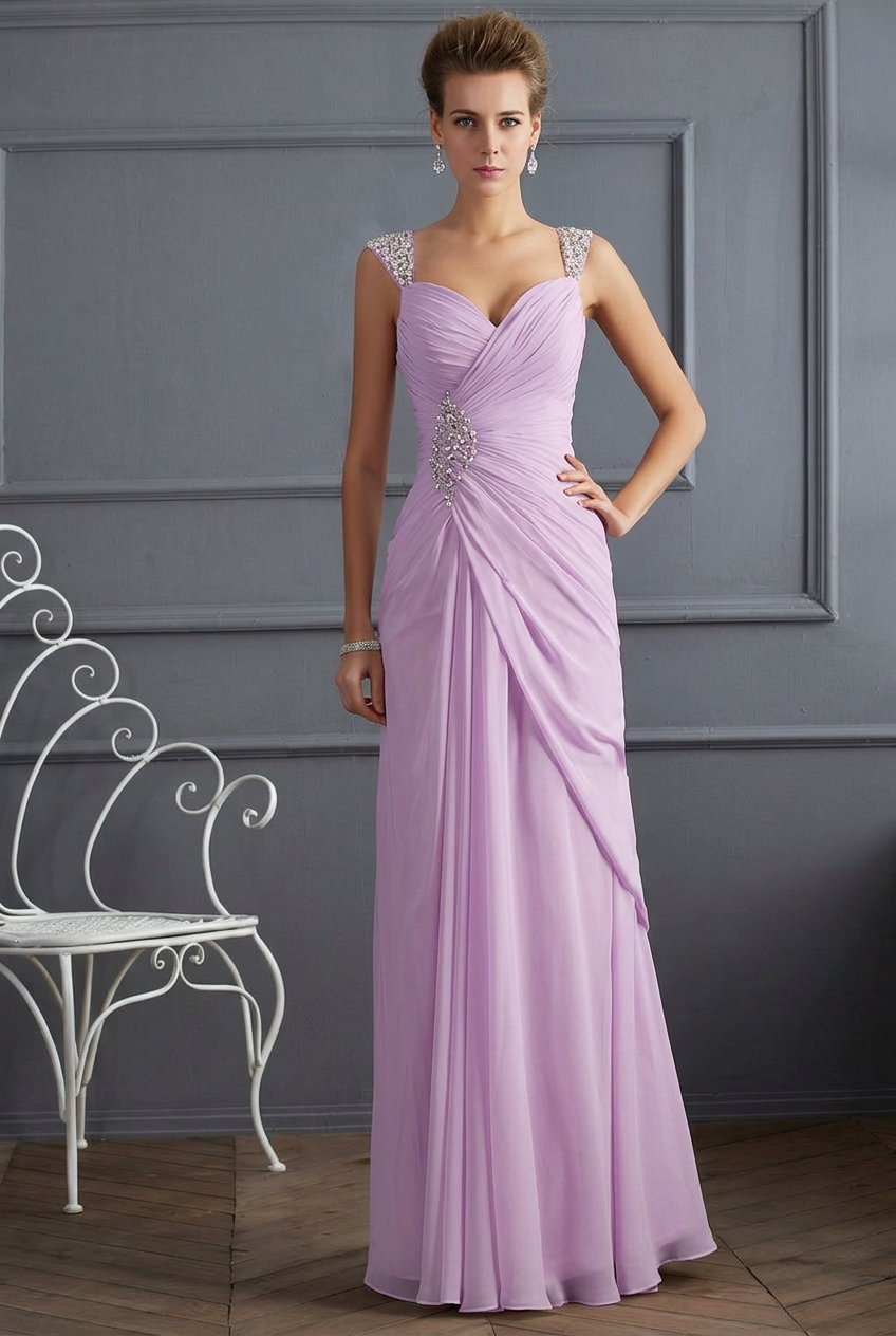 Lilac sweetheart beaded column prom dress