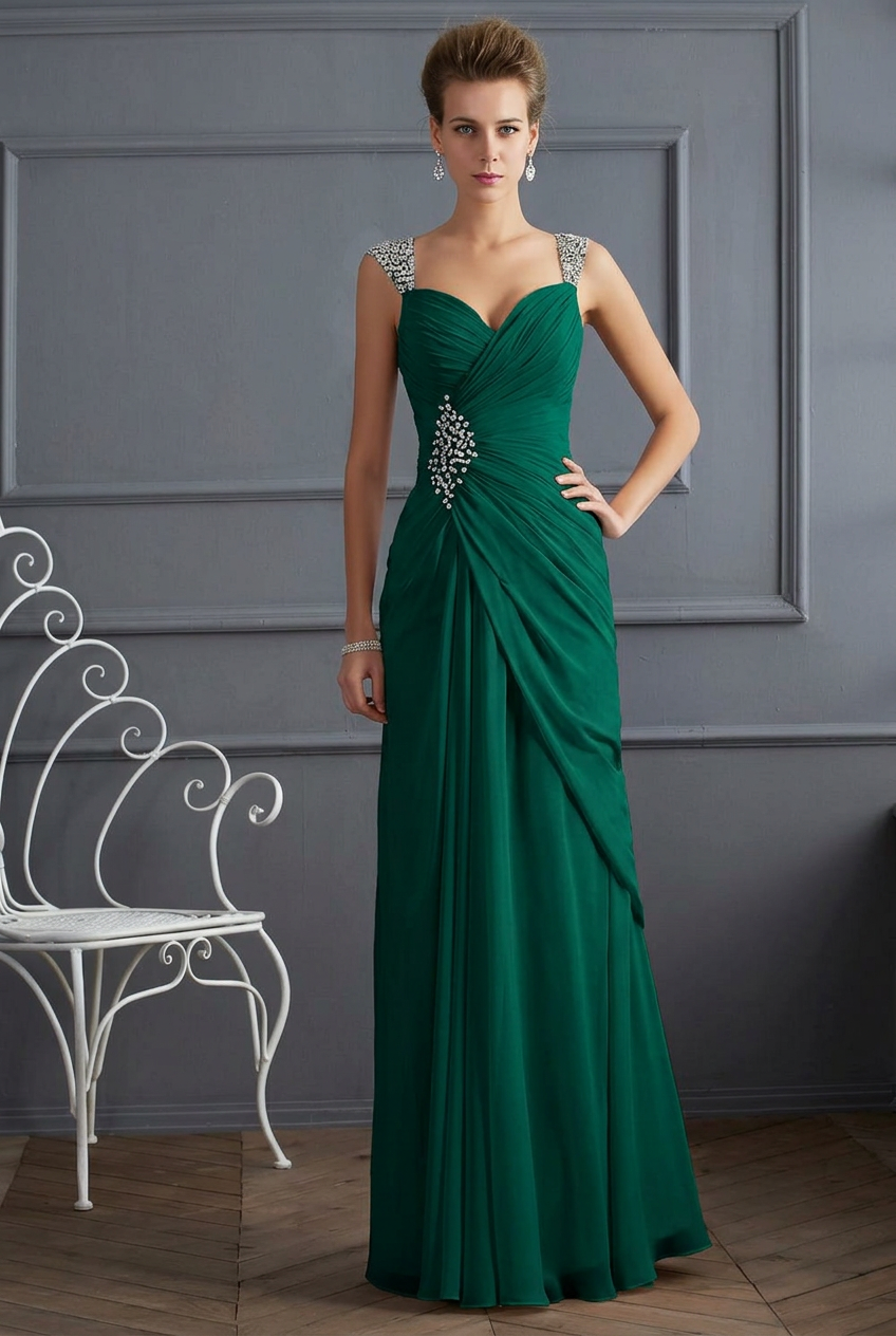 Dark green sweetheart beaded column prom dress