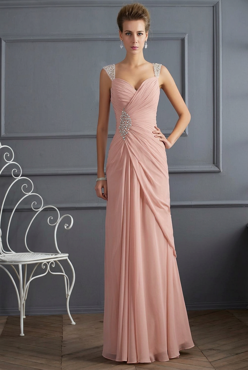 Dusty rose sweetheart beaded column prom dress