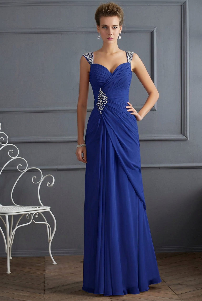 Royal blue sweetheart beaded column prom dress