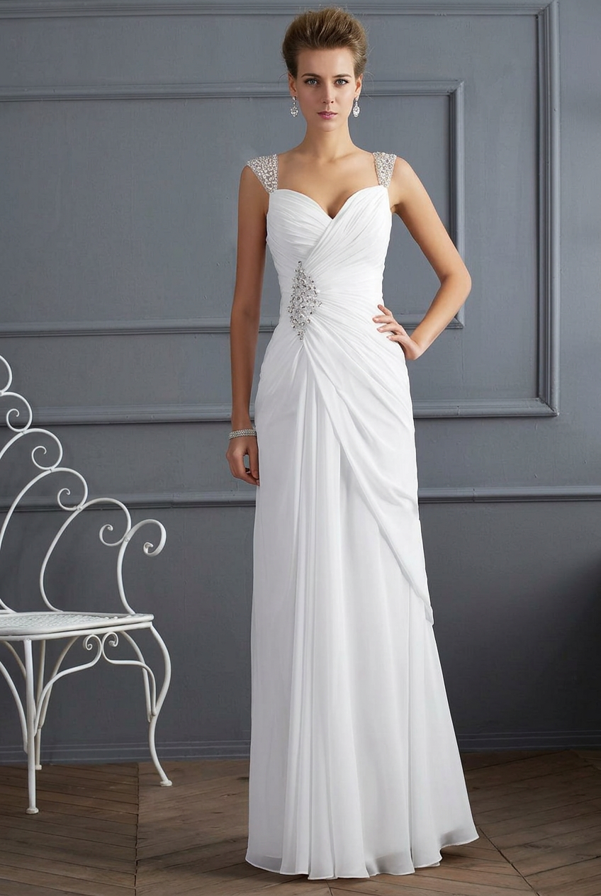 White sweetheart beaded column prom dress