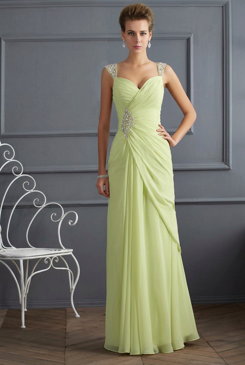 Sage sweetheart beaded column prom dress