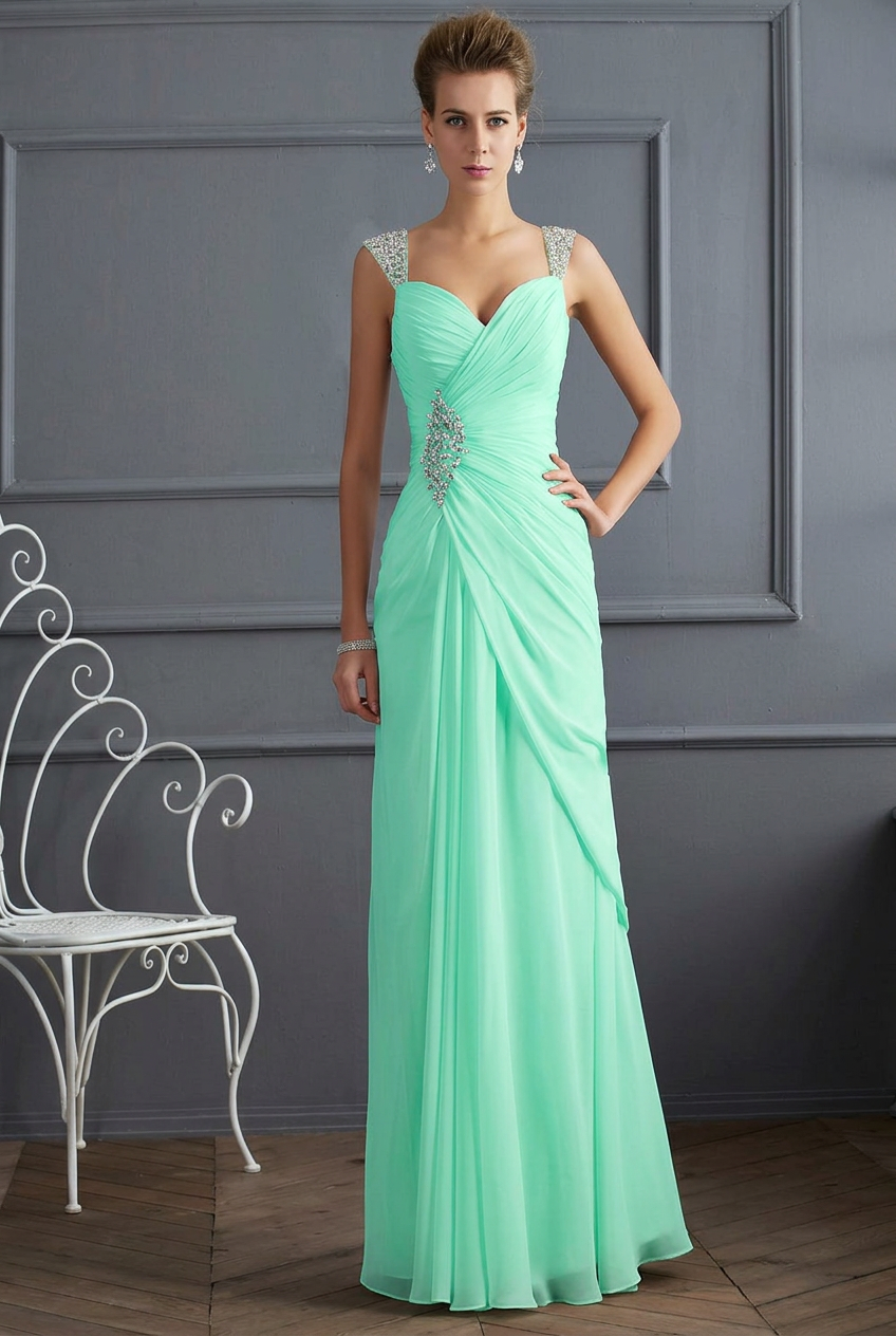 Mint green sweetheart beaded column prom dress