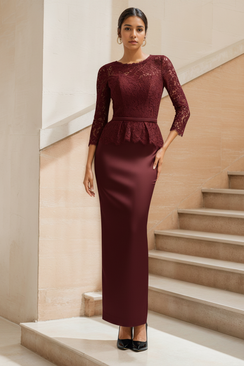 Sheath/Column 3/4 Length Sleeves Ankle-Length Mother of the Bride Dresses With Lace