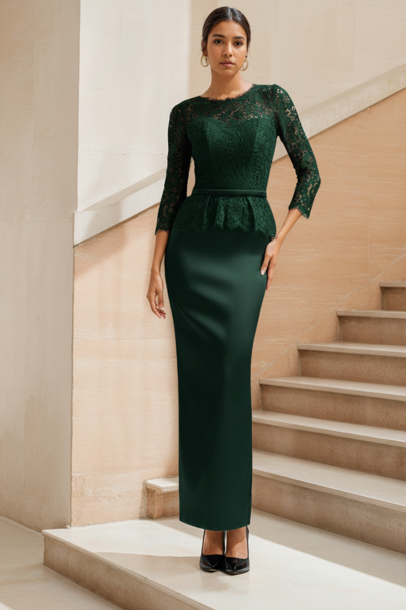 Sheath/Column 3/4 Length Sleeves Ankle-Length Mother of the Bride Dresses With Lace