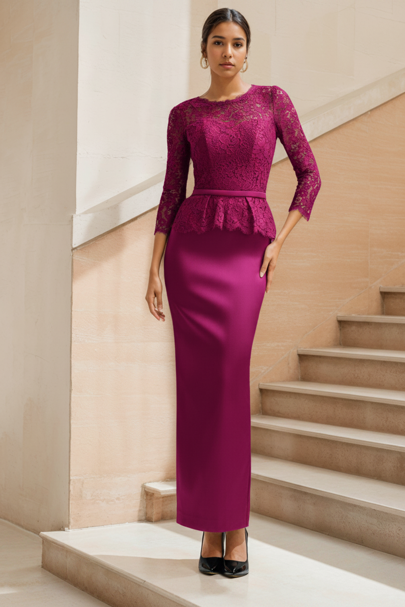 Sheath/Column 3/4 Length Sleeves Ankle-Length Mother of the Bride Dresses With Lace