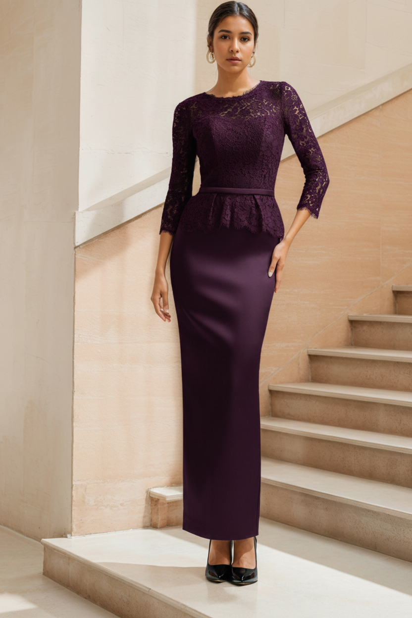 Sheath/Column 3/4 Length Sleeves Ankle-Length Mother of the Bride Dresses With Lace