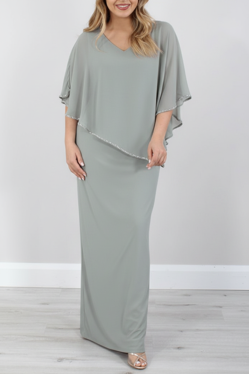 Sheath/Column 3/4 Length Sleeves Floor-Length Mother of the Bride Dresses