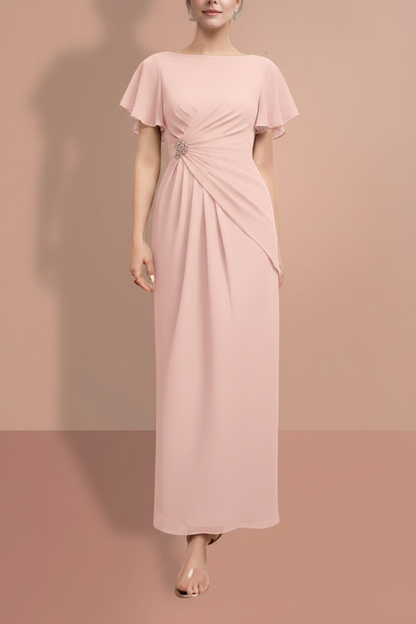 Sheath/Column Ankle-Length Short Sleeves Mother of the Bride Dresses