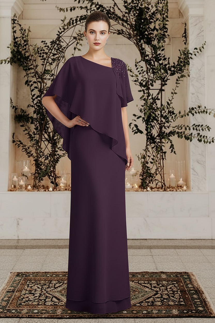 Sheath/Column Bateau Neck Floor-Length Mother of the Bride Dresses