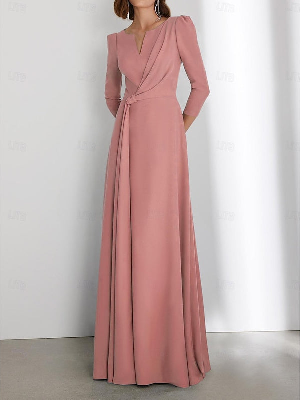 Sheath/Column Floor Length 3/4 Length Sleeve V Neck Wedding Guest Dresses with Criss Cross Ruched