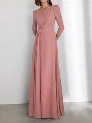 Sheath/Column Floor Length 3/4 Length Sleeve V Neck Wedding Guest Dresses with Criss Cross Ruched