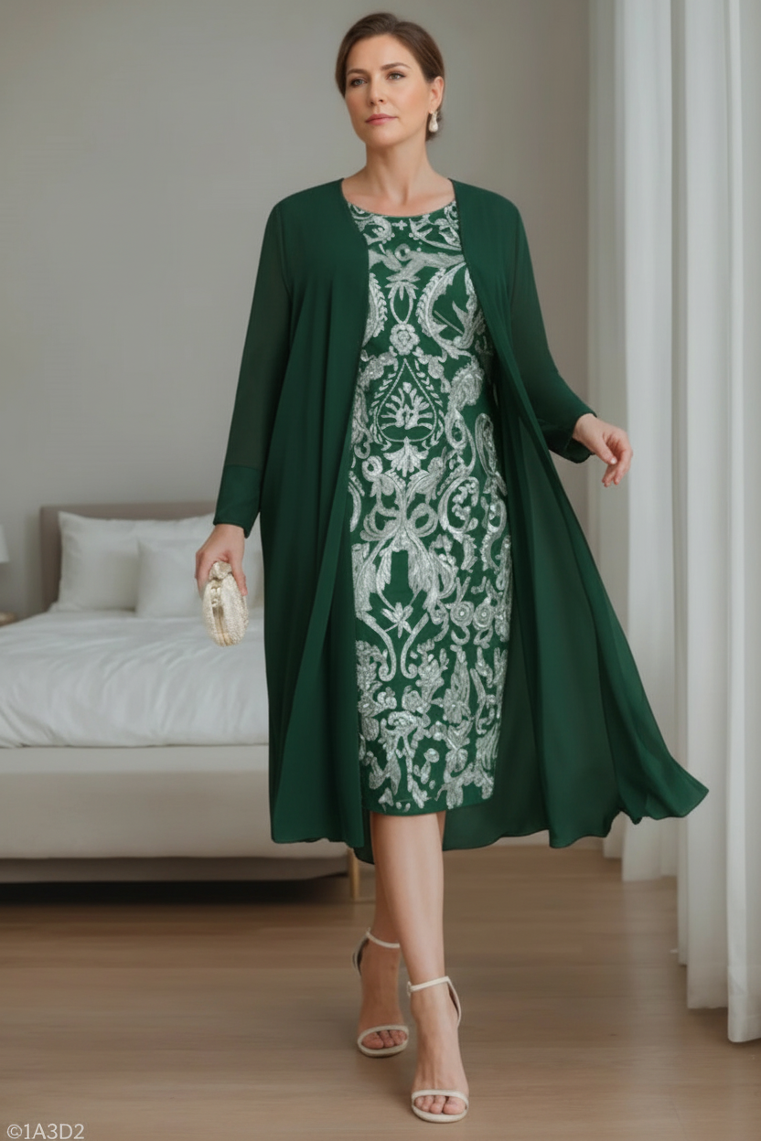Sheath/Column Off-the-Shoulder 3/4 Length Sleeves Knee-Length Plus Size Mother of the Bride Dresses with Jacket