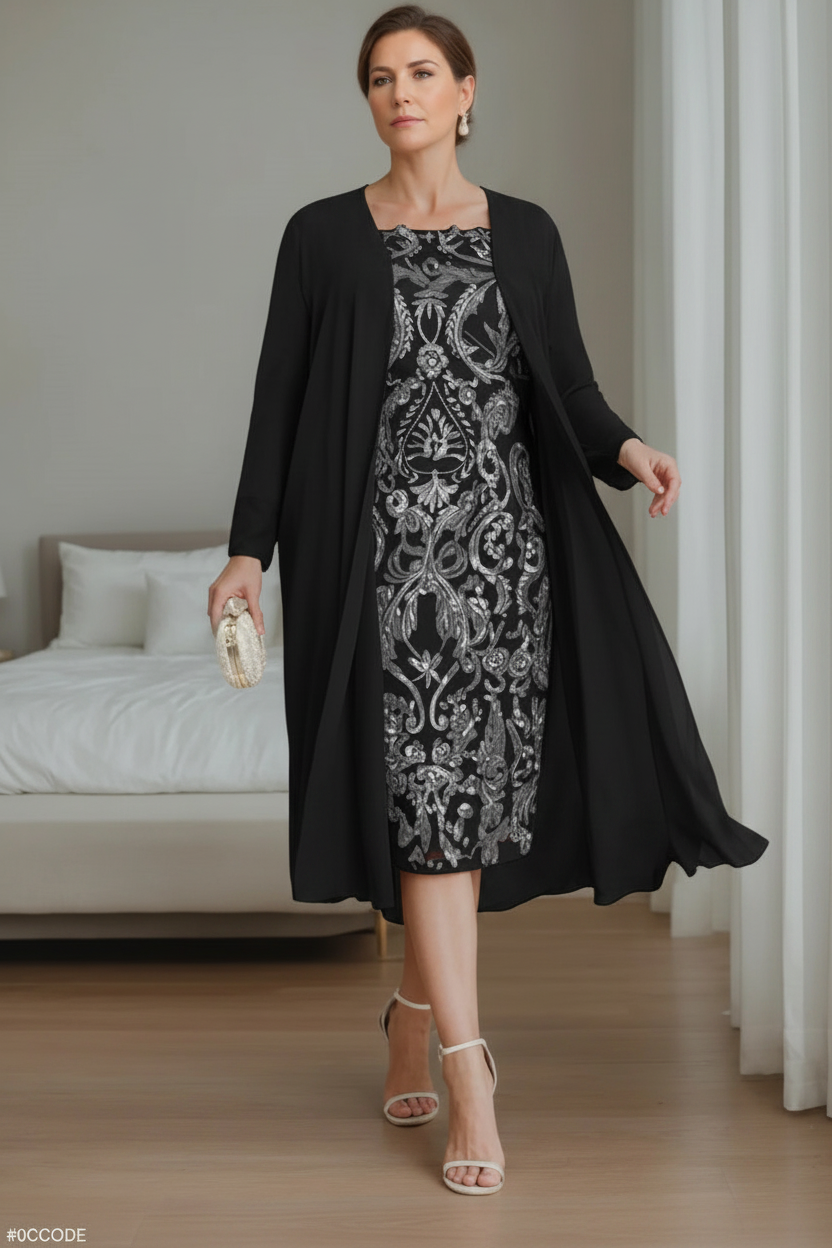 Sheath/Column Off-the-Shoulder 3/4 Length Sleeves Knee-Length Plus Size Mother of the Bride Dresses with Jacket