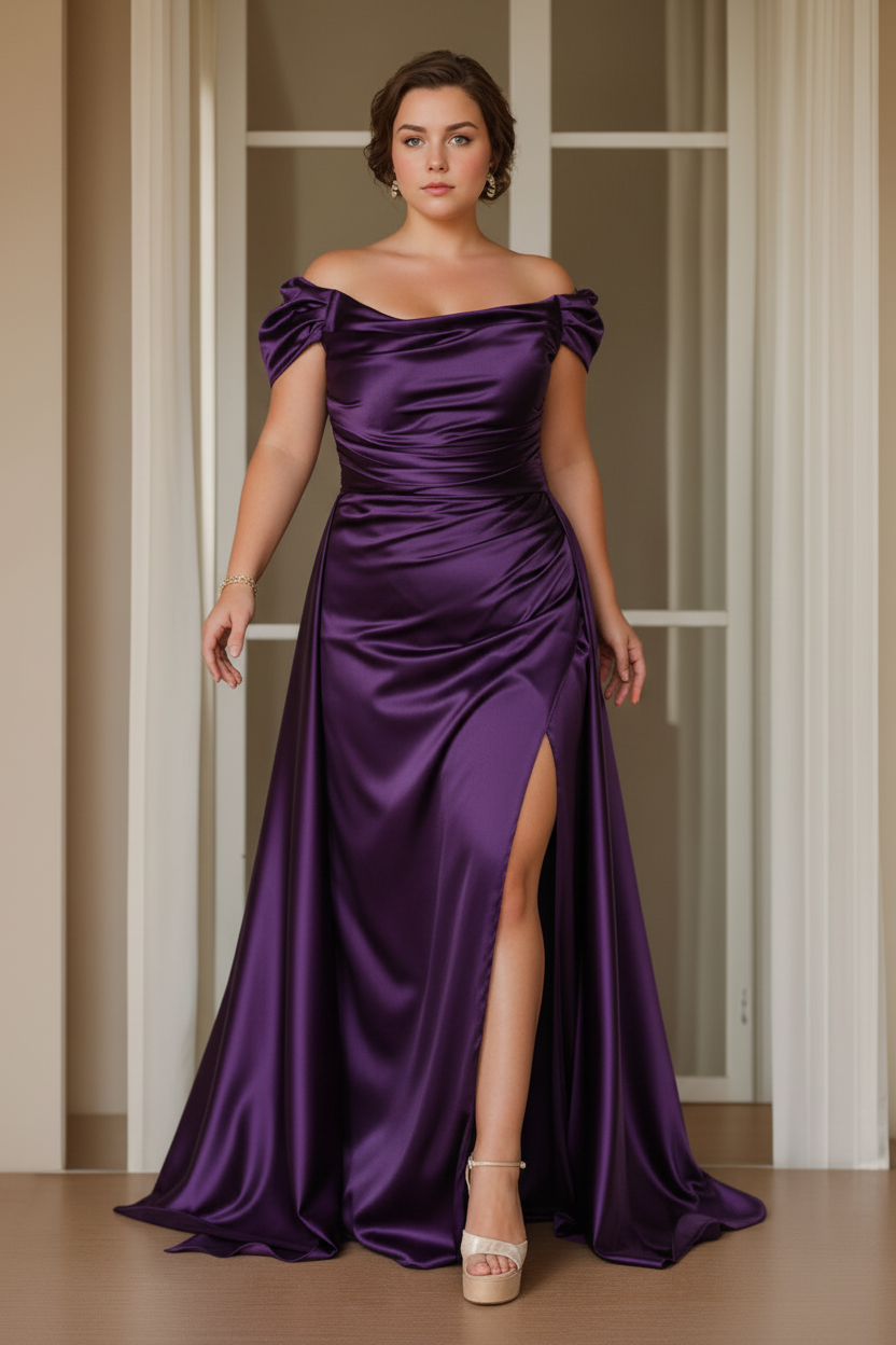 Sheath/Column Off-the-Shoulder Sleeveless Floor-Length Plus Size Mother of the Bride Dresses with Split Side