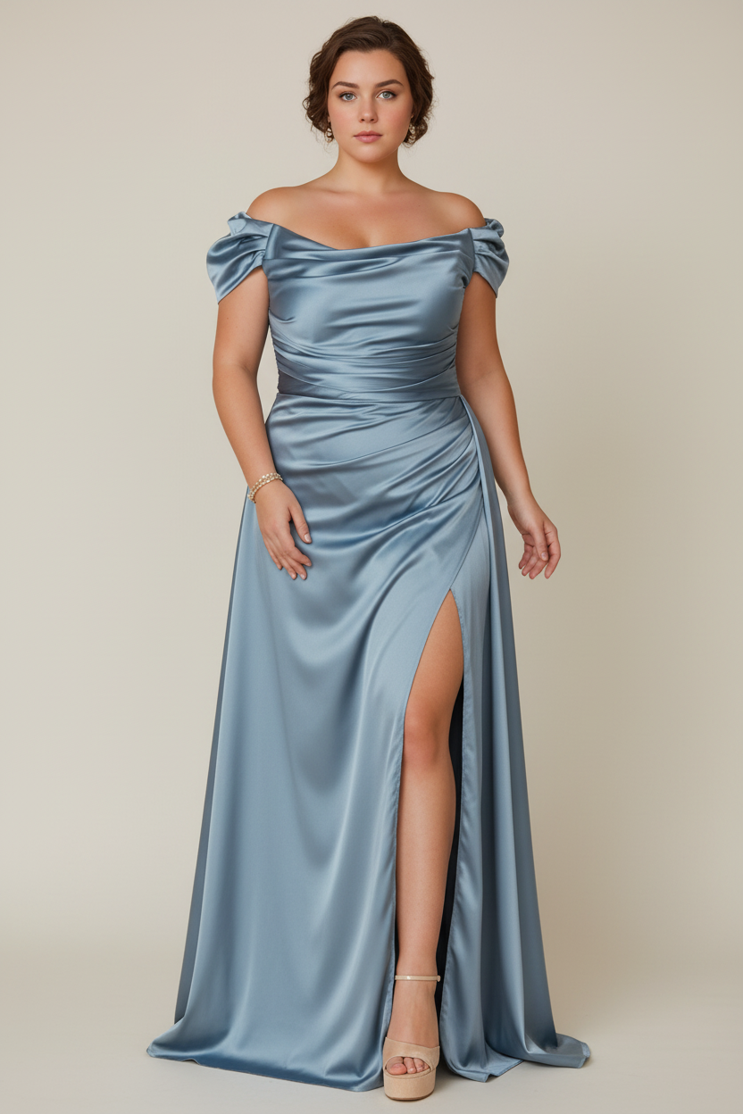 Sheath/Column Off-the-Shoulder Sleeveless Floor-Length Plus Size Mother of the Bride Dresses with Split Side