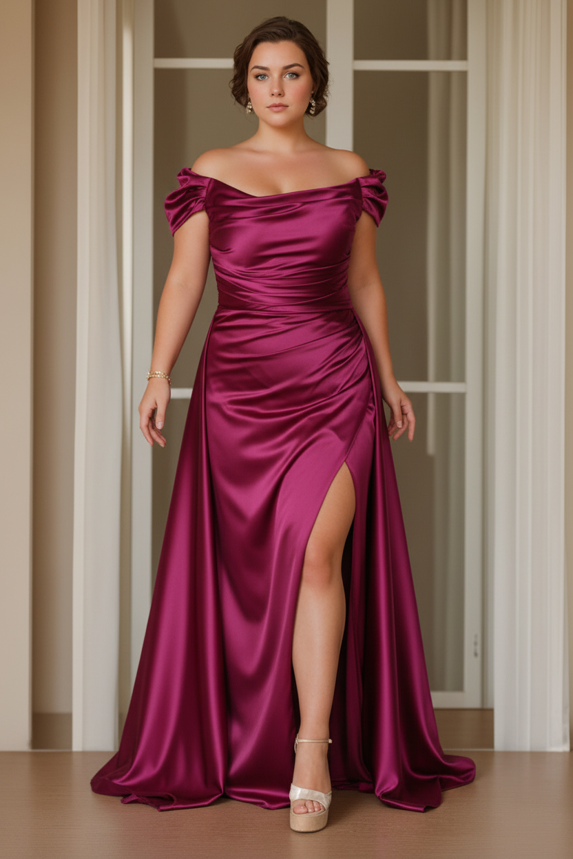 Sheath/Column Off-the-Shoulder Sleeveless Floor-Length Plus Size Mother of the Bride Dresses with Split Side