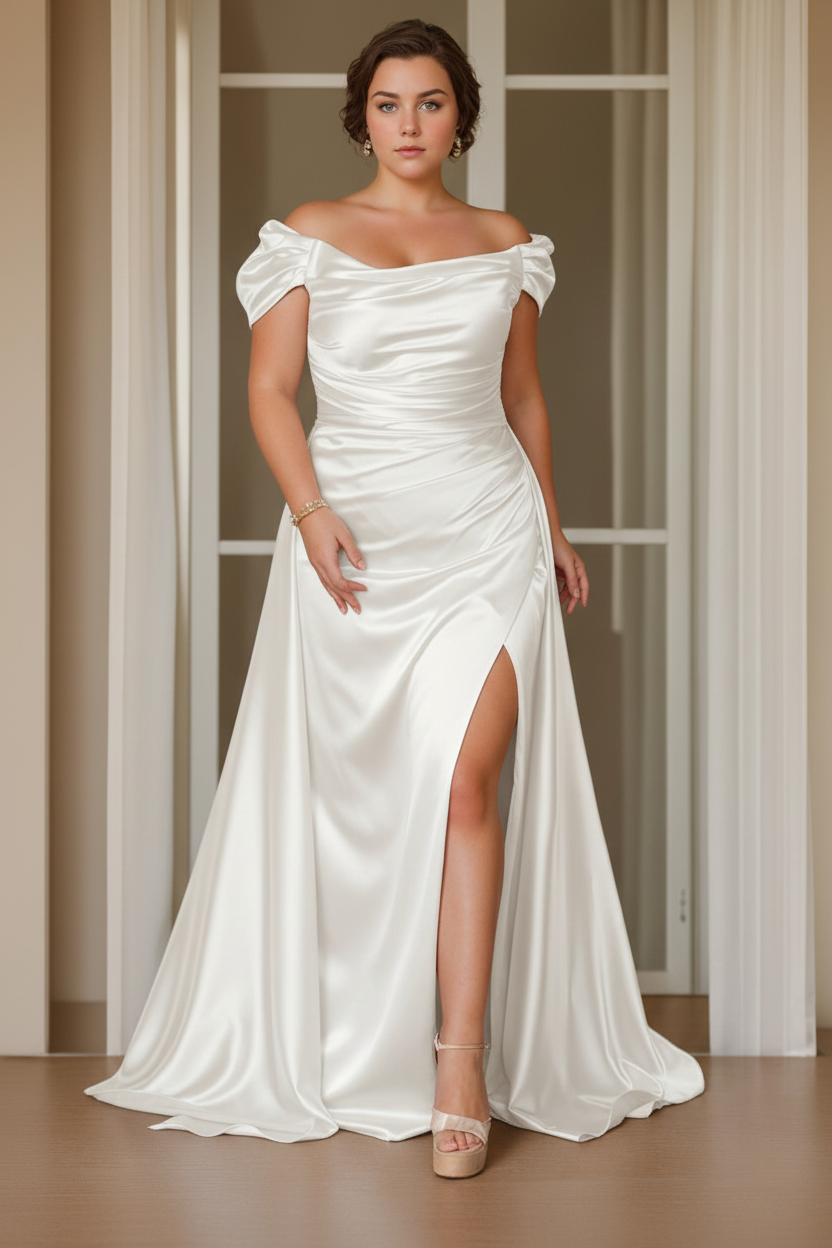 Sheath/Column Off-the-Shoulder Sleeveless Floor-Length Plus Size Mother of the Bride Dresses with Split Side