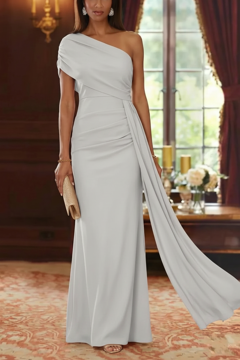 Sheath/Column One-Shoulder Chiffon Mother of the Bride Dresses with Watteau Train Floor-Length Sleeveless