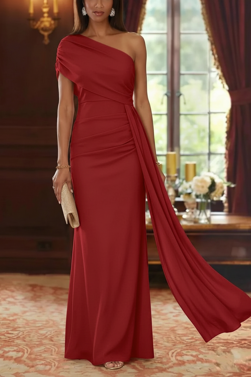 Sheath/Column One-Shoulder Chiffon Mother of the Bride Dresses with Watteau Train Floor-Length Sleeveless