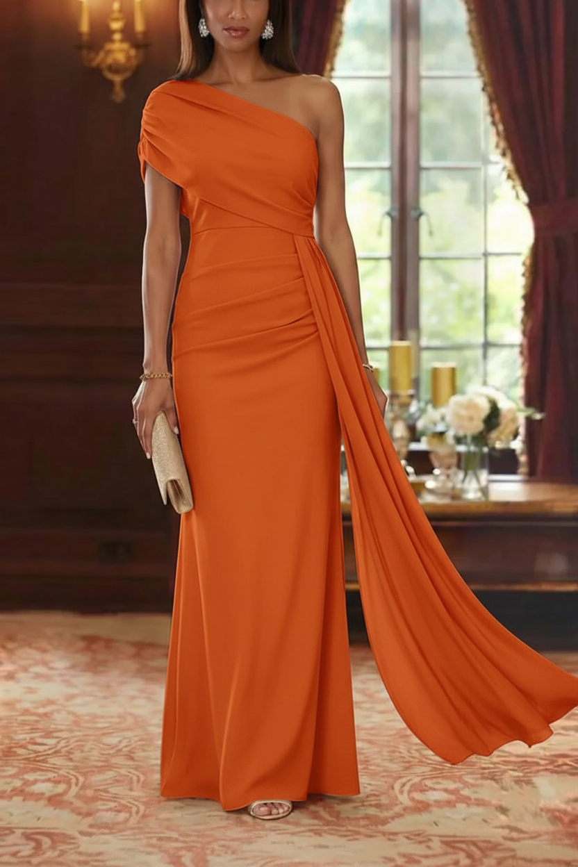 Sheath/Column One-Shoulder Chiffon Mother of the Bride Dresses with Watteau Train Floor-Length Sleeveless