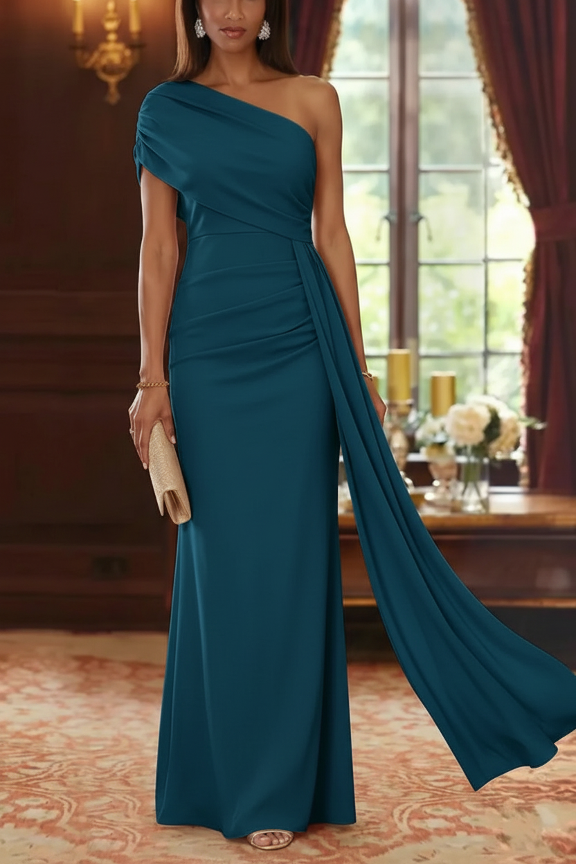Sheath/Column One-Shoulder Chiffon Mother of the Bride Dresses with Watteau Train Floor-Length Sleeveless
