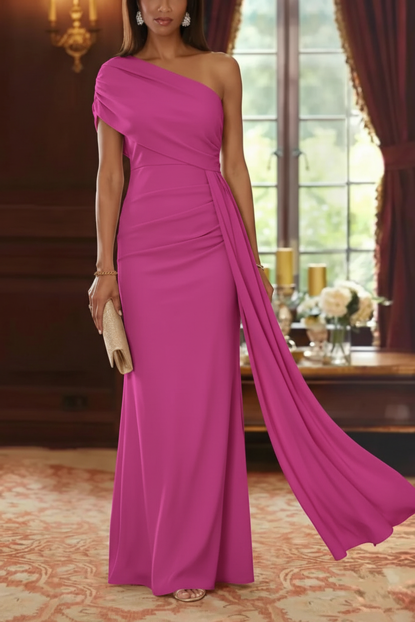 Sheath/Column One-Shoulder Chiffon Mother of the Bride Dresses with Watteau Train Floor-Length Sleeveless