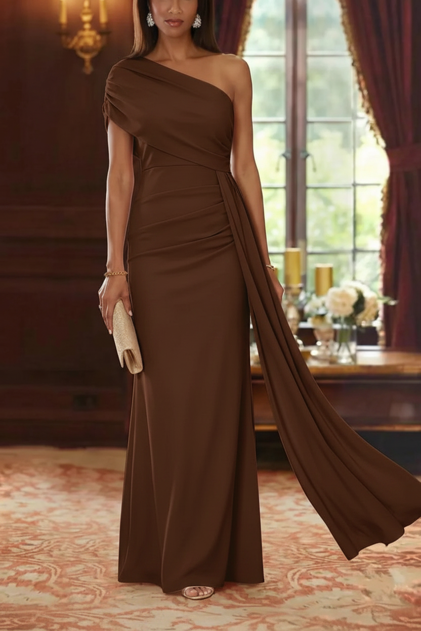 Sheath/Column One-Shoulder Chiffon Mother of the Bride Dresses with Watteau Train Floor-Length Sleeveless