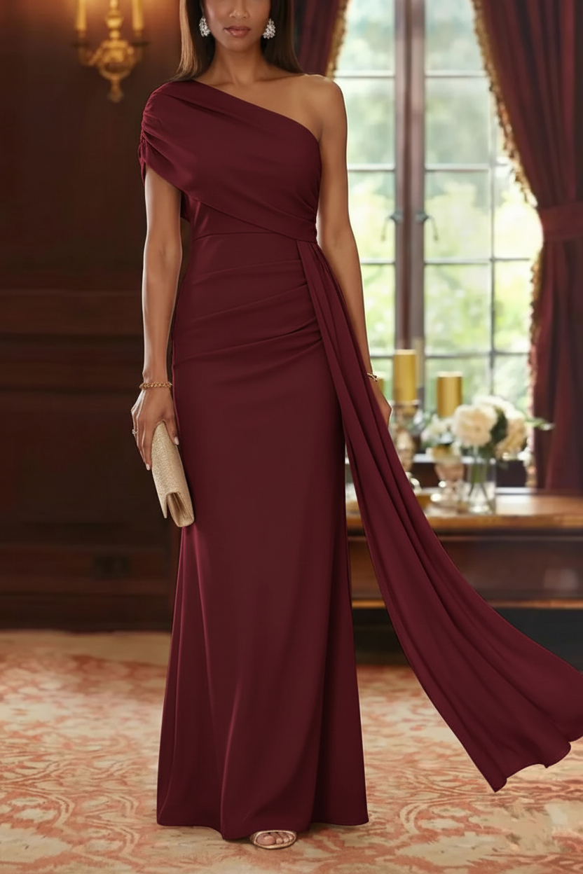 Sheath/Column One-Shoulder Chiffon Mother of the Bride Dresses with Watteau Train Floor-Length Sleeveless