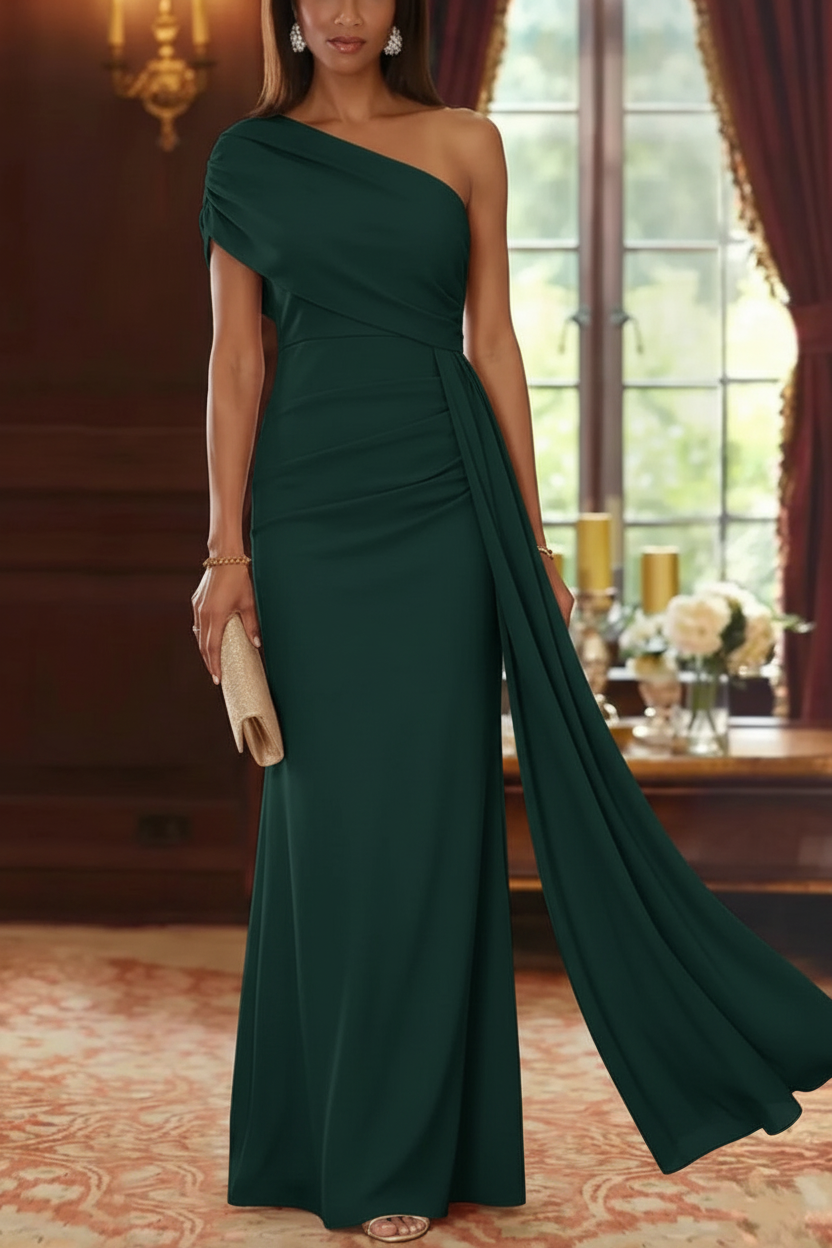 Sheath/Column One-Shoulder Chiffon Mother of the Bride Dresses with Watteau Train Floor-Length Sleeveless