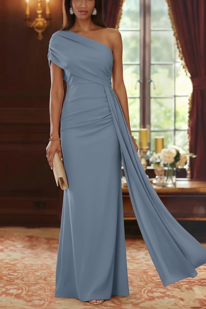 Sheath/Column One-Shoulder Chiffon Mother of the Bride Dresses with Watteau Train Floor-Length Sleeveless