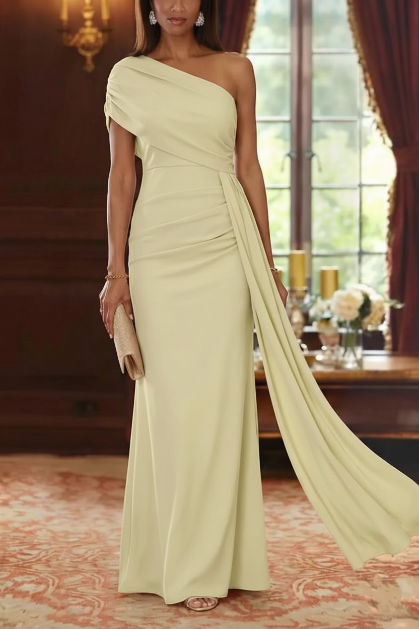 Sheath/Column One-Shoulder Chiffon Mother of the Bride Dresses with Watteau Train Floor-Length Sleeveless