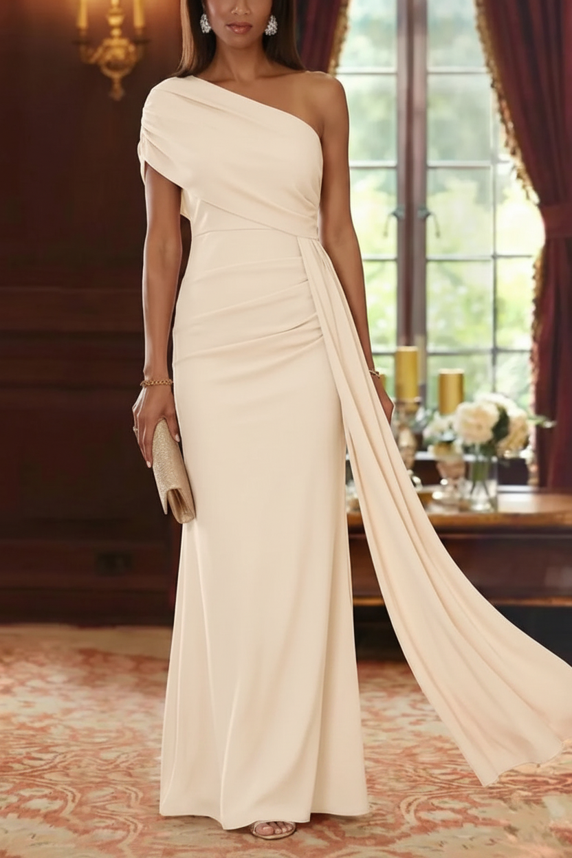 Sheath/Column One-Shoulder Chiffon Mother of the Bride Dresses with Watteau Train Floor-Length Sleeveless