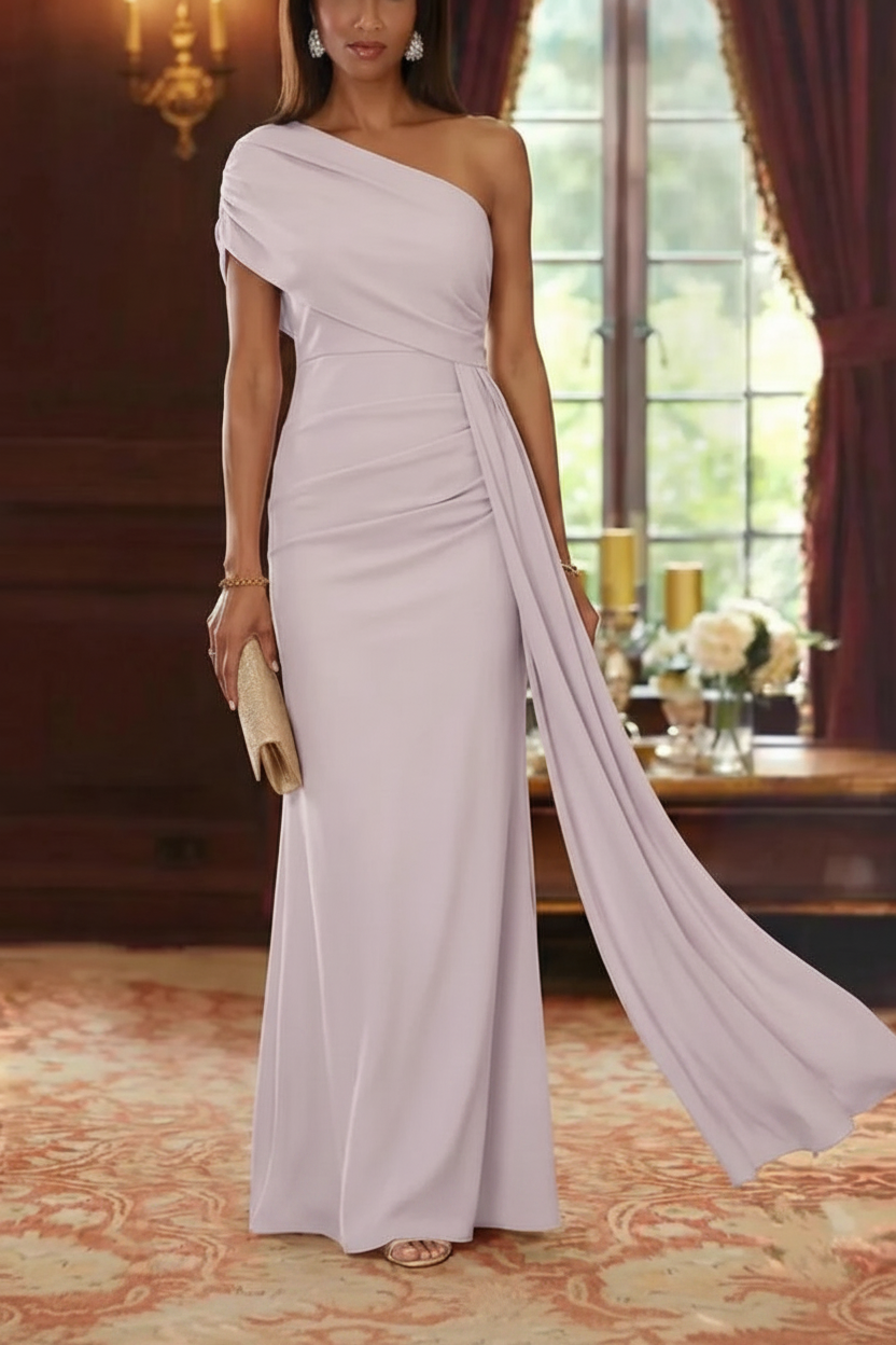 Sheath/Column One-Shoulder Chiffon Mother of the Bride Dresses with Watteau Train Floor-Length Sleeveless